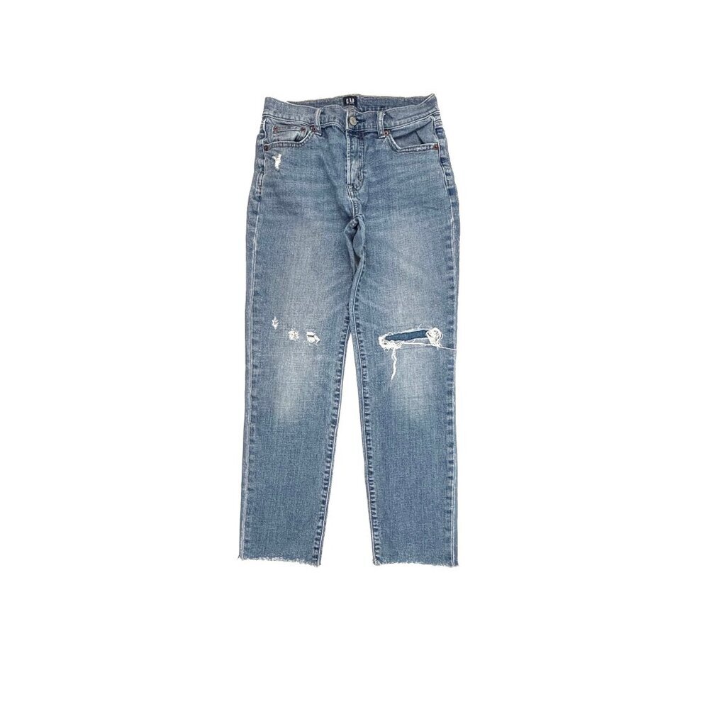 Gap Distressed Raw Hem Girlfriend Women's size 00 Medium Blue Denim Jeans